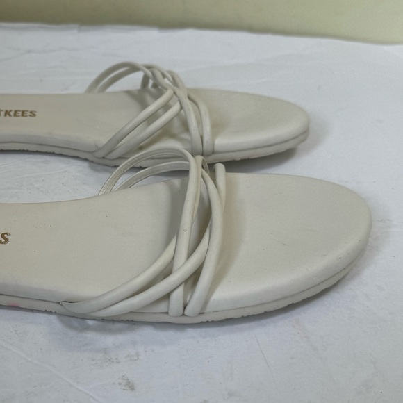 TKEES NEW Strappy Leather Sandals Slides Flats Mules Minimalist Neutral White 7 - Picture 3 of 11